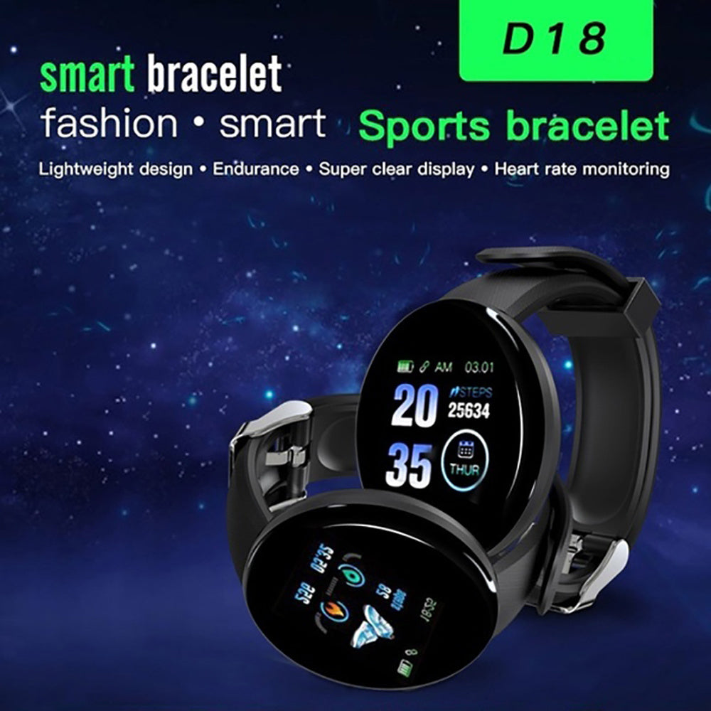 D18 Smart Watch: Heart Rate, Blood Pressure, Fitness Tracker, Bluetooth