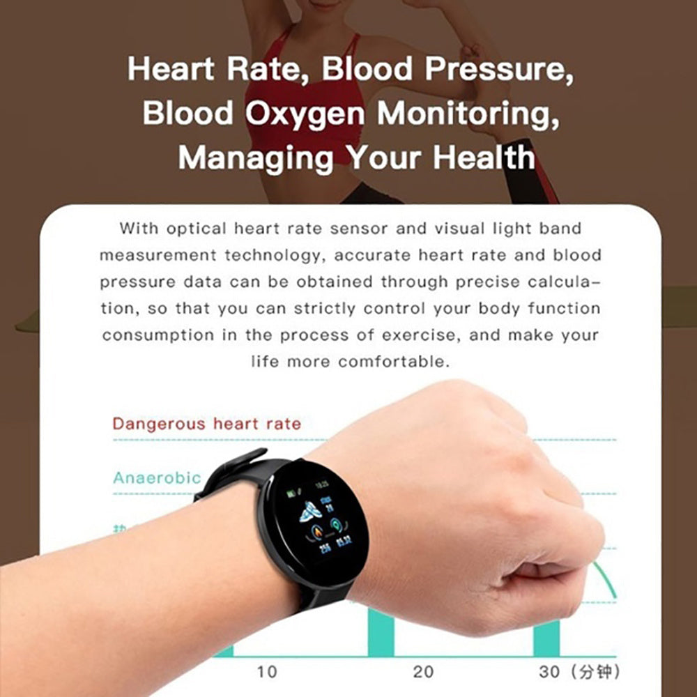 D18 Smart Watch: Heart Rate, Blood Pressure, Fitness Tracker, Bluetooth