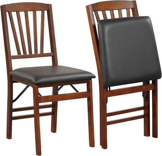 Solid wood foldable chairs, padded seat, set of two.