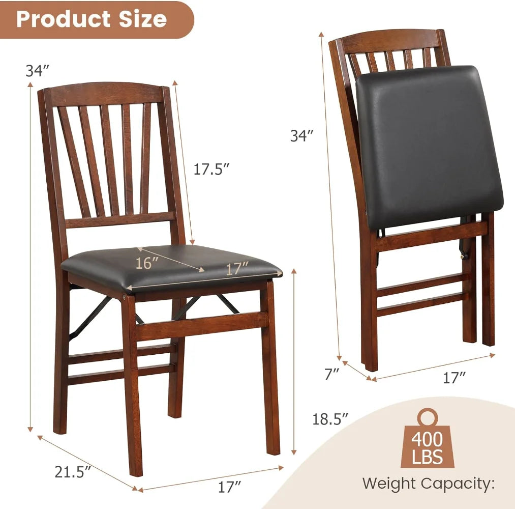 Solid wood foldable chairs, padded seat, set of two.