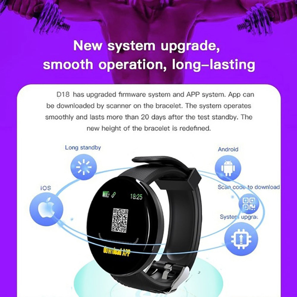 D18 Smart Watch: Heart Rate, Blood Pressure, Fitness Tracker, Bluetooth